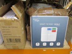Fourteen as new Smart Weigh smart memory scales and five unbranded smart bluetooth body fat scales.