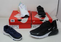 Four pairs of as new junior/youth Nike trainers; two pairs of Air Max 270 (UK 4, 5.5), Valiant JR (