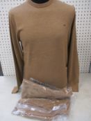 Two as new Calvin Klein superior wool crew neck sweaters in caramel (M).