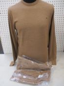 Two as new Calvin Klein superior wool crew neck sweaters in caramel (S).