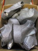 Ten pairs of as new silver and glitter Lungta de fancy heels (Various sizes).