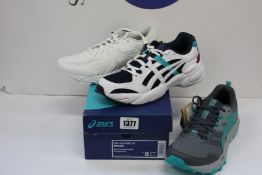 Three pairs of women's as new Asics trainers; Gel-BND (UK 5.5), Gel-Sonoma 6 (UK 6) and Gel-Kayano