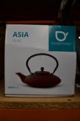 Three boxed as new Bredemeijer Asia Xilin Cast Iron Teapots 0.8ltr in red.