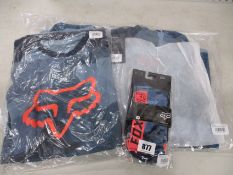 As new Fox Racing items; Ranger Tech fleece jacket (M), Ranger socks (L-XL) and Ranger DR jersey (