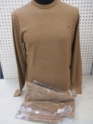 Two as new Calvin Klein superior wool crew neck sweaters in caramel (L).