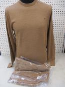 Two as new Calvin Klein superior wool crew neck sweaters in caramel (S).