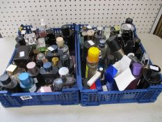Two crates of part used eau de parfum/toilette to include Chanel, Christian Dior, Paco Rabanne and