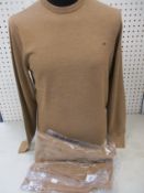 Two as new Calvin Klein superior wool crew neck sweaters in caramel (L).