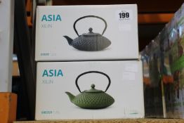 Four boxed as new Bredemeijer Asia Xilin Cast Iron Teapots 1.25ltr (3 black and 1 green).