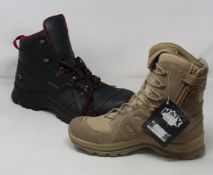 A pair of as new Haix Black Eagle safety boots (UK 12) and Haix Black Eagle Athletic boots (UK 5 -