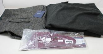 An as new Hackett London Rugby flannel jacket (40L), brown tweed herringbone waistcoat (42R) and a