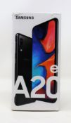 A boxed as new Samsung Galaxy A20e 32GB in Black (Box sealed, some cosmetic damage to packaging. Box