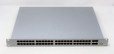 A boxed Cisco Meraki MS120-48FP network switch in silver (possibly pre-owned) (box opened) (unit