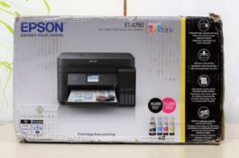 A boxed as new Epson EcoTank ET-4750 multi-function inkjet printer in black (box opened) (box