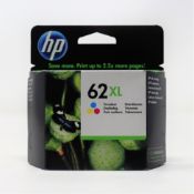 Five boxed as new HP 62XL High Yield Tri-Color Ink Cartridges (P/N: C2P07AE#UUS Expiry Date: Nov