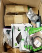COLLECTION ONLY: A box of assorted new and pre-owned small electrical items and accessories (All