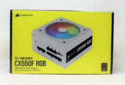 A boxed as new Corsair CX550F RGB 80 PLUS Bronze ATX Power Supply in White (P/N: CP-9020225-EU) (Box