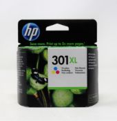 Six boxed as new HP 301XL Tri-Colour Ink Cartridges (CH564EE USS) (Expiry: DEC 2022).