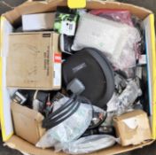 COLLECTION ONLY: A box of assorted new and pre-owned small electrical items and accessories (All