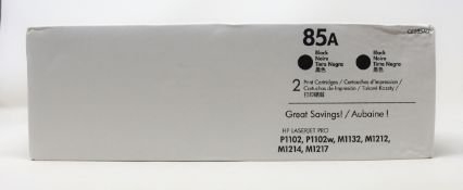Two boxed as new HP 85A (CE285AD) Black Toner Cartridges (Boxes sealed, some damage to boxes.