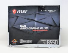 A boxed as new MSI MAG B550 gaming Plus motherboard for AMD PCs (box damaged) (inner bag sealed).