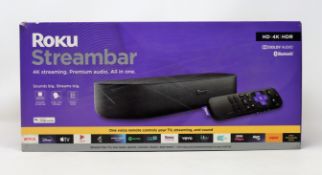 A ROKU Streambar 4K HDR Streaming Player & Soundbar (Box sealed, damage to packaging).