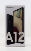 A boxed as new Samsung Galaxy A12 SM-A125F/DSN 64GB in Black (Box opened. Two pin plug included).