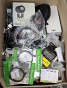 COLLECTION ONLY: A box of assorted new and pre-owned small electrical items and accessories (All