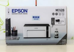 A boxed as new Epson M1128 ecotank mono inkjet printer in white.
