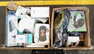 COLLECTION ONLY: Two boxes of assorted new and pre-owned electrical items and accessories (All items