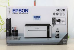 A boxed as new Epson M1128 ecotank mono inkjet printer in white.