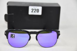 Three boxed as new Oakley Latch Key sunglasses polished black frames with violet iridium lenses (