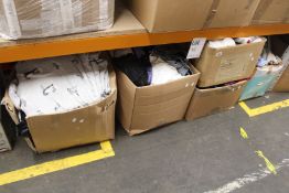 Six boxes of pre-owned clothing and related items.
