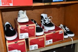 Five pairs of as new Vans sneakers (One unboxed).