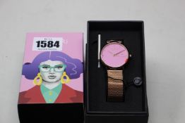 A women's as new Coluri Kahlo watch in rose (RRP £139).