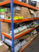 A large quantity of garden and related items to include a string trimmer, barbeque griddles and