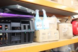 A quantity of miscellaneous pet and related items to include chicken feeders and a laying nest.