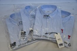 Four as new Alexandre Mattiussi Ami shirts in blue/white (2 x T37, 2 x T39 - RRP £170 each).