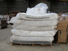 Seven mattresses in assorted sizes and brands.