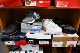 Four pairs of as new trainers; women's Yonex Eclipsion 2 (UK 3.5), Reebok Royal Glide (UK 8), Fila