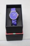 A women's as new Coluri Kahlo watch in violet (RRP £139).