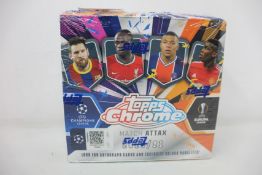 A sealed box of Topps Chrome Match Attax 2020/2021 18 pack booster box (Please note: small cut to