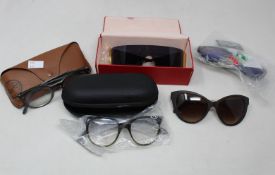 Five pairs of glasses/sunglasses to include reading/prescription frames.