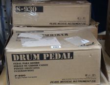 A Pearl P-932 and a P-920 Drum Pedal along with a Pearl S-930 Snare Drum Stand.