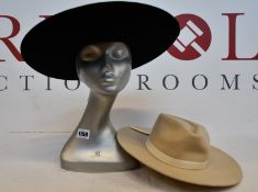 Two as new Raceu hats; Colorado wide brim fedora (Size 57) and an Evie beige wide brim fedora (