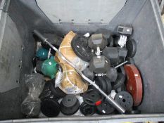 A large quantity of weights, kettle bells and related items.