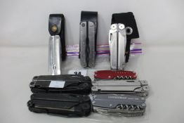 Eight pre-owned Leatherman multi-tools to include Juice, Wave, Surge, Blast AND Tool (Over 18s