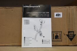 A boxed as new Ultrasport F-Bike 200B exercise bike in White/Orange (2021 Model).