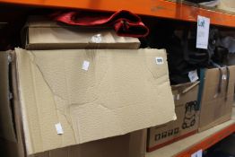 Two boxes of as new clothing and related items to include Coach backpack, Barbour coat, Nike and