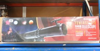 A pre-owned Celestron Powerseeker 114EQ Reflector Telescope in black.